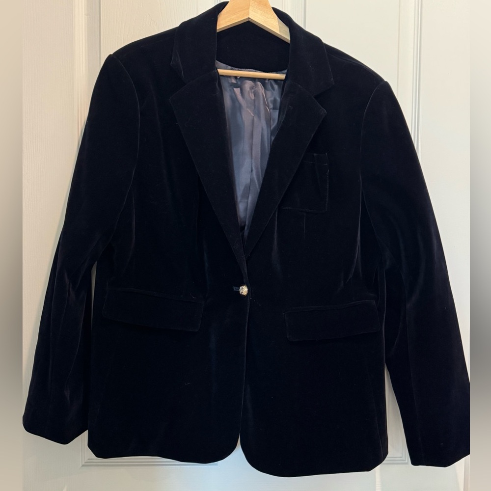 Dark Navy Blue Velvet Blazer
